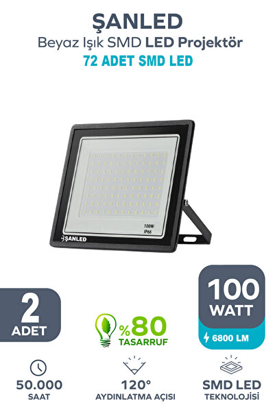 ŞANLED 100w 6800 Lümen 6500k Beyaz Işık Smd Led Projektör-1-2-4-5-8-10 Adet
