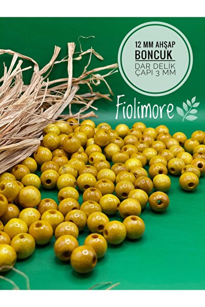 Fiolimore 12 mm žute drvene perle (50 grama, 74 komada) promjer uske rupe 3 m...