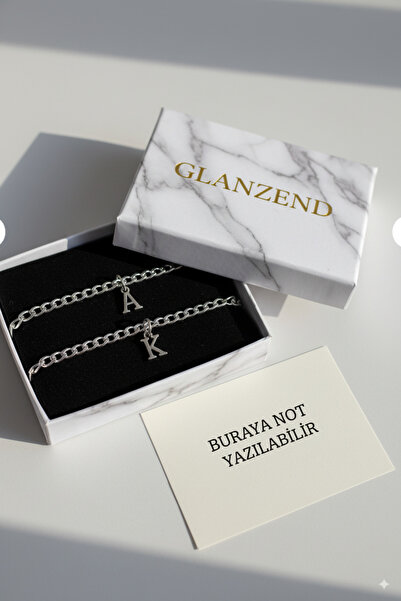 GLANZEND Sevgililer Gününe Çelik 2 Adet Harfli Bileklik Sevgili , Çift , Arka...