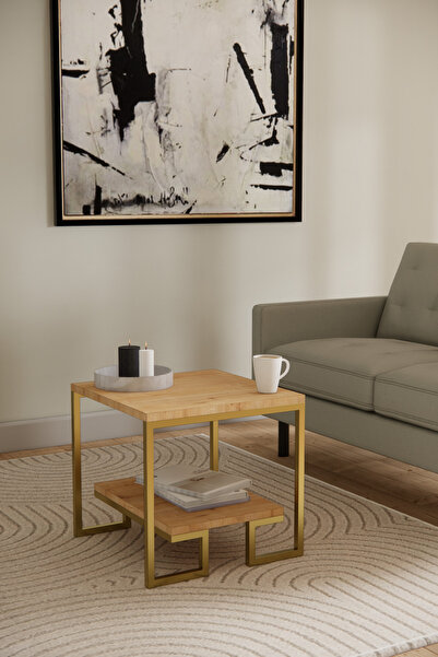 Phobia Metal Tasarım Orta Sehpa Meşe Gold Metal Sehpa Oturma Odası 25-24