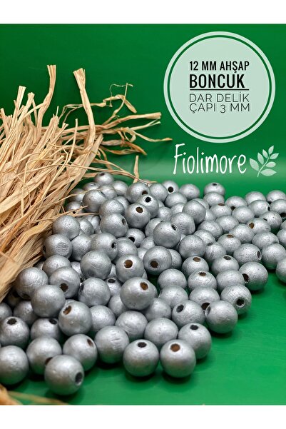 Fiolimore 12 мм сребристо-сиви дървени мъниста (50 грама, 74 броя) с малък ди...