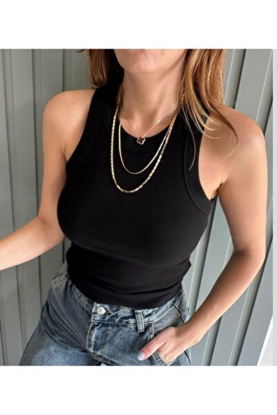 glanour Kadın Fitilli Görünümlü Kalın Askılı Basic Beyaz Atlet