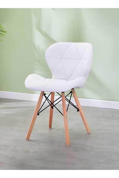 Taimi كرسي طعام عصري واحد، مقعد من الجلد الصناعي، أرجل من الخشب الطبيعي، أبيض...