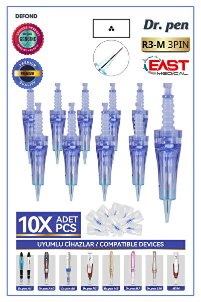 DEFOND Dr pen A6-A10-A1-N2-M5-M7-E30-MYM uyumlu Kalıcı Makyaj Dudak 3 pin iğneleri 10 Adet