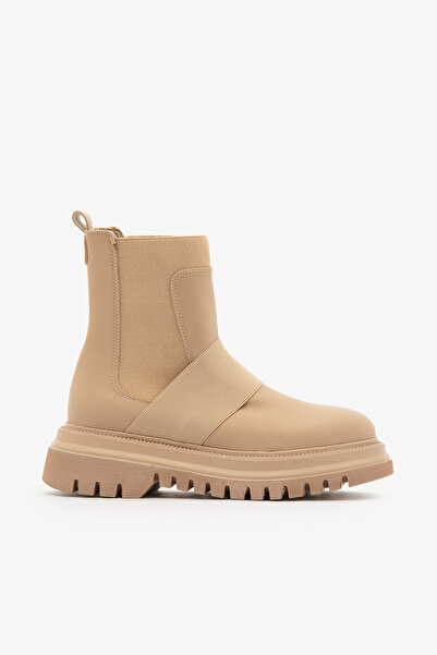 SAYL Γυναικείες μπότες μπεζ με ελαστικές πλευρές και χοντρή σόλα