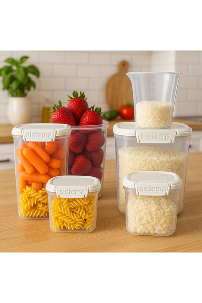Sistema Bakery Pantry Pack 82004 –5 Piece Airtight Food Storage Container Set + Measuring Cup, Bpa-Free.