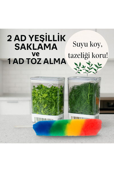 ViATOM Greenery Storage Container 2 Pieces 2900ml + 1 Piece Dustproof Storage Container for Chives, Dill, Cilantro Greenery