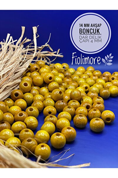 Fiolimore 14 mm žute drvene perle (50 grama, 48 komada) promjer uske rupe 4 m...