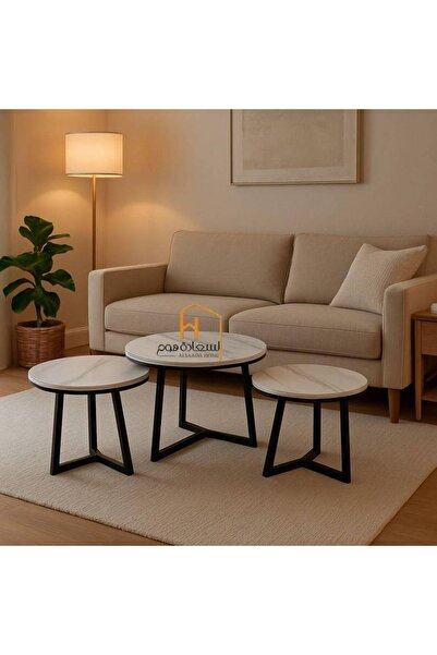 Al Saada Home Limited Edition Ceramic Coffee Tables Set 2+1 - Gray
