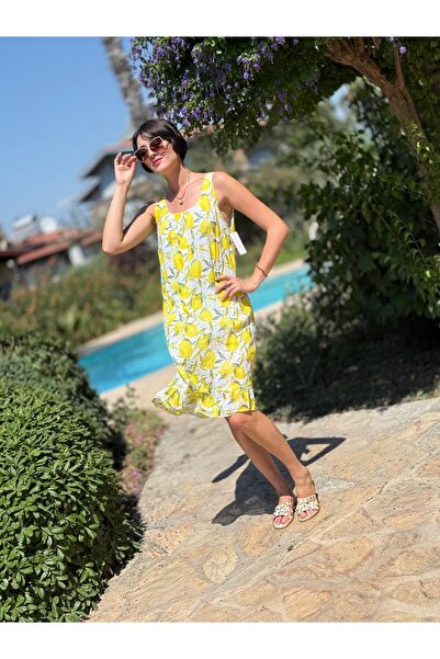 Punta Otantik YG205030 Rochie italiană din bumbac cu model de lămâie albă