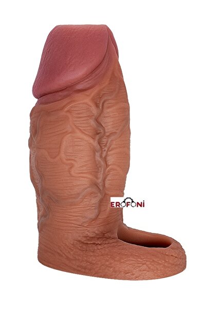 Ucu Açık Çift Katmanlı Testislere Geçirilebilen 11.5 CM Damarlı Premium Realistik Süper Penis Kılıfı