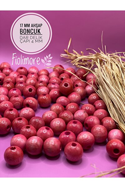 Fiolimore Mărgele din lemn roz de 17 mm (50 grame 30 bucăți) Diametru gaură î...