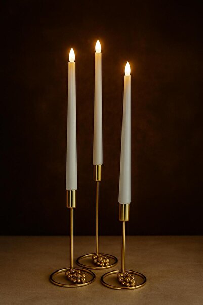 Led Mum 3 ad beyaz boy 32 cm 3 adet mum şamdan hariç