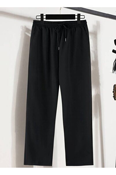 THE WHITE Siyah Geniş Düz Paça Bol Baggy Kesim Eşofman Altı