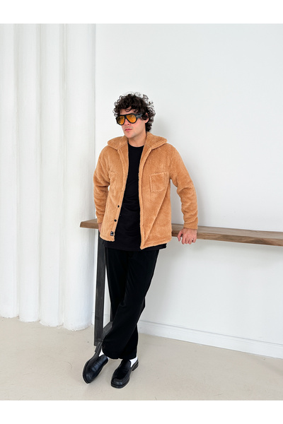 OTAKU Unisex Milky Brown Plush Fleece Cardigan