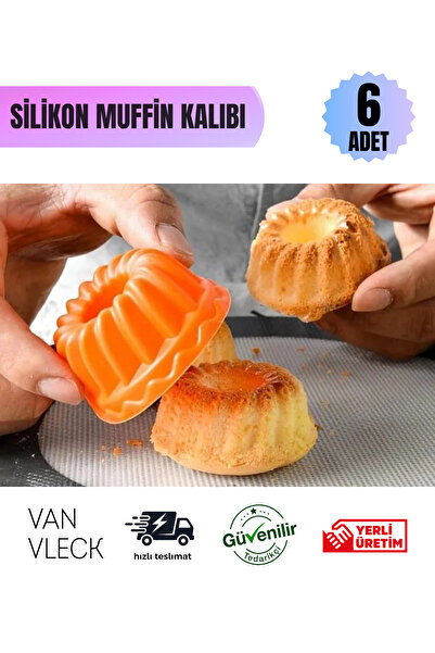 VAN VLECK قالب كيك مافن من السيليكون مكون من 6 قطع - مجموعة قوالب كب كيك صغيرة الحجم وغير لاصقة ومرنة وقابلة للغسل