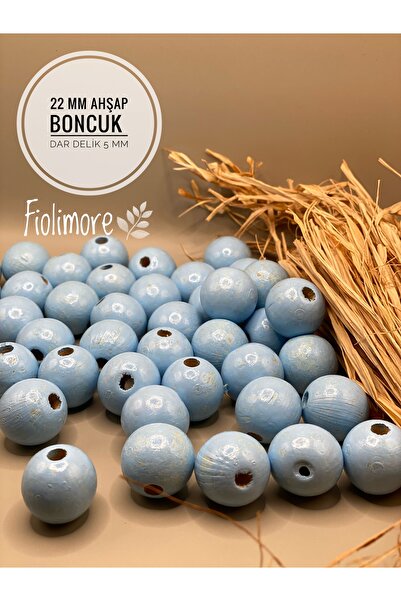 Fiolimore 22 ملم خرز خشبي أزرق (50 جرام 15 قطعة) قطر الفتحة الضيقة 5 ملم حقيب...