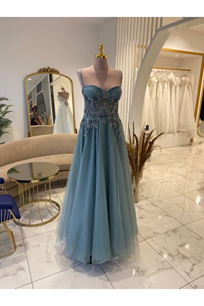 Mergen SU YEŞİLİ UZUN ABİYE ELBİSE