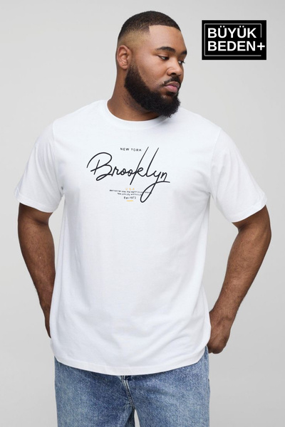 Superlife تي شيرت رجالي كبير الحجم مكتوب عليه بروكلين برقبة دائرية SPR25BTS12