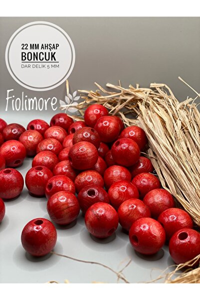 Fiolimore 22 mm crvene drvene perle (50 grama, 15 komada) promjer uske rupe 5...