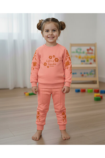 Ege Bebek Set de trening compact pentru fete cu imprimeu floral, pentru vârstele 2-3-4-5-6-7-8-9-10 ani