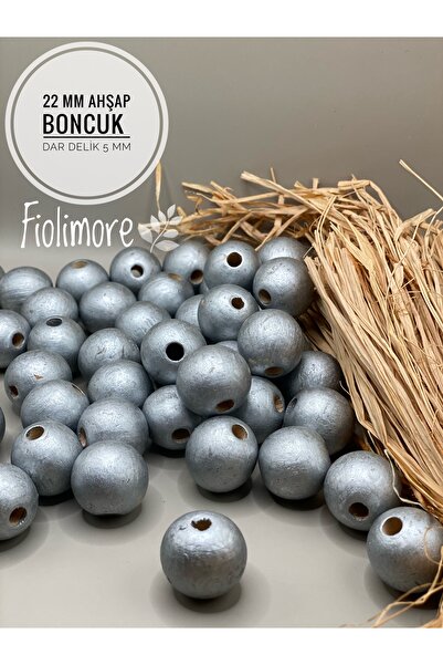 Fiolimore 22 ملم خرز خشبي رمادي فضي (50 جرام 15 قطعة) قطر الفتحة الضيقة 5 ملم...