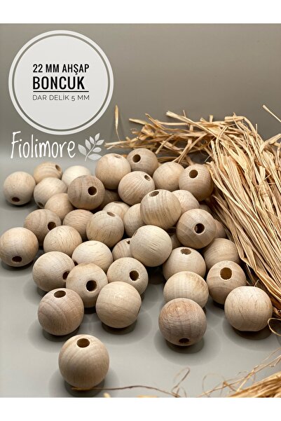Fiolimore 22 mm sirove drvene perle (50 grama, 15 komada) promjer uske rupe 5...