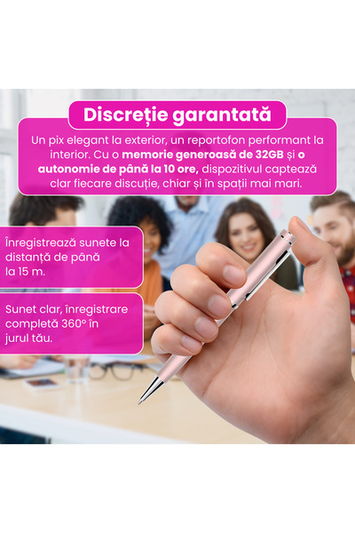 Spionescu Pen with hidden microphone, 10 hours battery life, MP3 Player, 32GB, rose gold - D3191