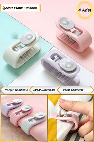 Hane Dostu 4 Adet İğnesiz Mandal Tasarım Yorgan Çarşaf Perde Örtü Kaydırmaz D...