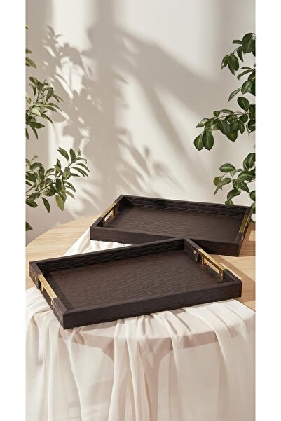 Generic Luxury Design Multi-Purpose Tray Set - Small 41 x 31 cm / Large 45 x 35 cm Brown