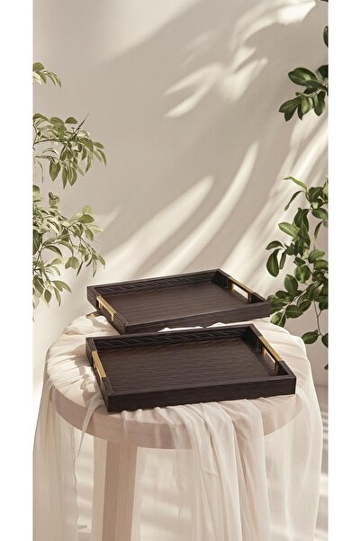 Generic Luxury Design Multi-Purpose Tray Set - Small 41 x 31 cm / Large 45 x 35 cm Brown