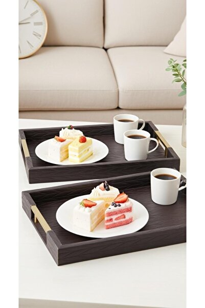 Generic Luxury Design Multi-Purpose Tray Set - Small 41 x 31 cm / Large 45 x 35 cm Brown