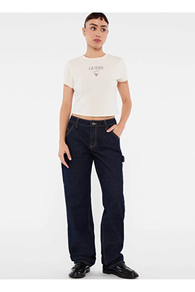 Guess Yüksek Bel Düz Paça Relaxed Lacivert Kadın Denim Pantolon GO ZIP CARPEN...
