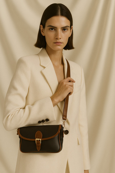 Aura Collection Online حقيبة لوسي ذات مظهر جلدي عتيق مع حزام قابل للتعديل - بني