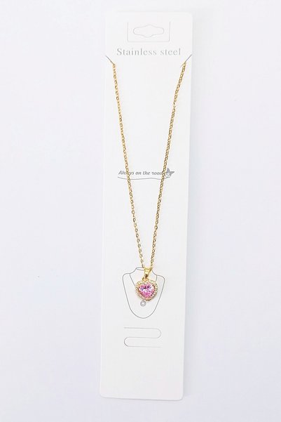 Satış Diyarı Gold Color Chain Necklace Zircon Stone Crystal Love Heart Steel Necklace Adds Style to Your Look with Elegance