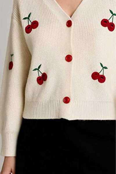 DAMGA Collection Women's Cherry Patterned Seasonal Knitwear Cardigan