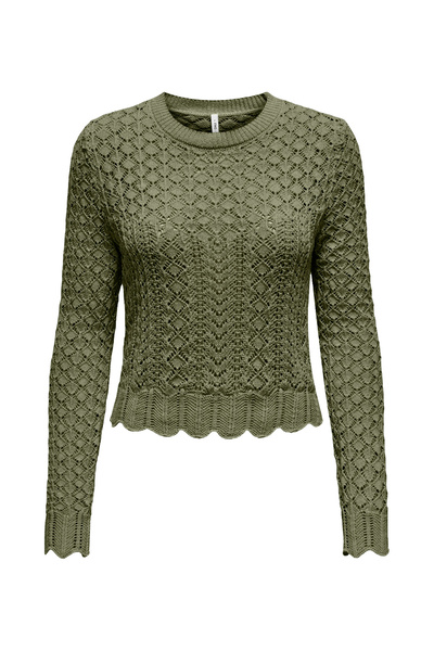 ONLY O Neck Regular Plain Khaki Sweater Women's Onlsaga Life Ls O-Neck Cc Knt