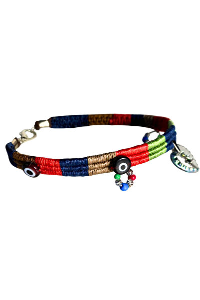 She Sells Kuçiko Nazar Boncuğu Kalp ve Ayıcık Detaylı Sallanan Charmlı Çok Renkli Köpek Kolyesi