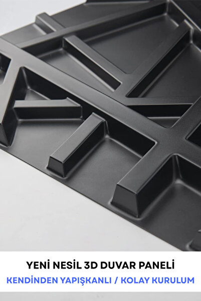 BELLA CARPETİ 3d Pvc Kabartmalı Yeni Nesil Yapışkanlı Duvar Kağıdı Paneli Çizgi Model Siyah Renk 1 Adet 50x50cm