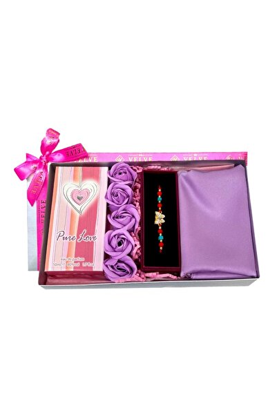 velve Pachet Lady, parfum arabesc Pure Love femei 50 ml, trandafiri sapun, esarfa, bratara cu snur, Lila