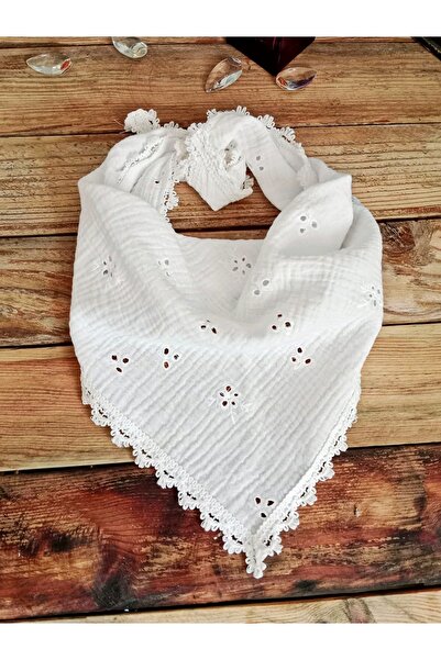Mufincollection Lace White Muslin Bandana, Self-Tie | 100% Cotton