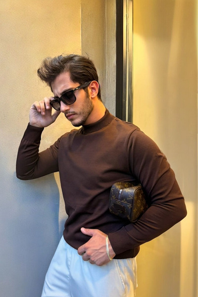 thesunfyre ΑΝΔΡΙΚΟ Πλεκτό πουλόβερ με μακρύ μανίκι και μισό ψαράκι σε κανονική εφαρμογή