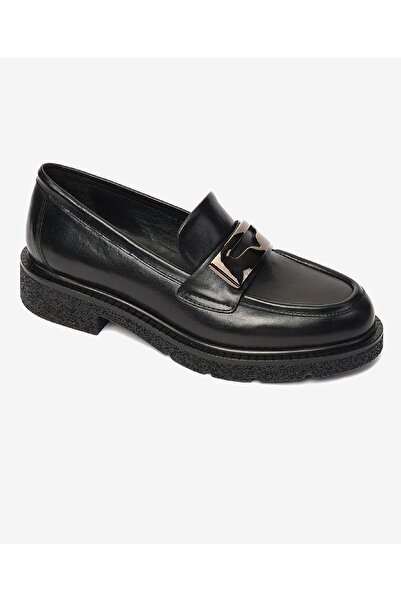 Greyder Kadın Parlak Siyah Hakiki Deri Memory Foam Taban Loafer Ayakkabı 4K2CA33900