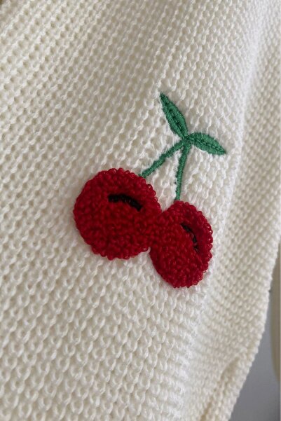 DAMGA Collection Γυναικεία εποχιακή πλεκτή ζακέτα με σχέδιο κεράσι