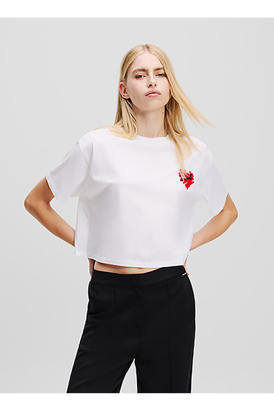 Karl Lagerfeld Bisiklet Yaka Düz Beyaz Kadın T-Shirt A1W17074