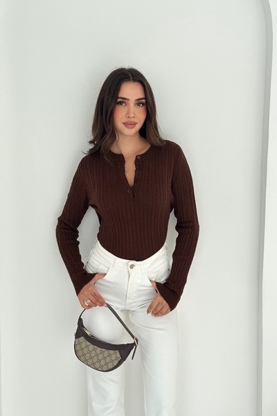 Noi Belis Pulover tricotat cu gât cu jumătate de nasturi AW25KZ0019