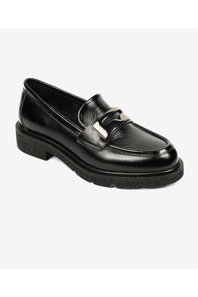 Greyder Kadın Parlak Siyah Hakiki Deri Memory Foam Taban Loafer Ayakkabı 4K2CA33900
