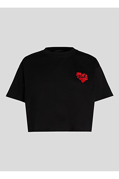 Karl Lagerfeld Bisiklet Yaka Düz Siyah Kadın T-Shirt A1W17074