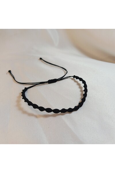 Crystal Atelier سوار مكرامية أسود قابل للتعديل - سوار مكرامية حلزوني للجنسين