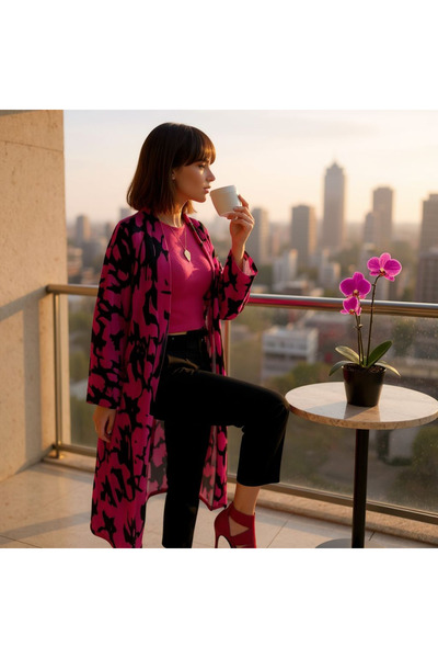 maia Pink Patterned Lightweight Kimono – Suitable for Beach and Everyday Wear